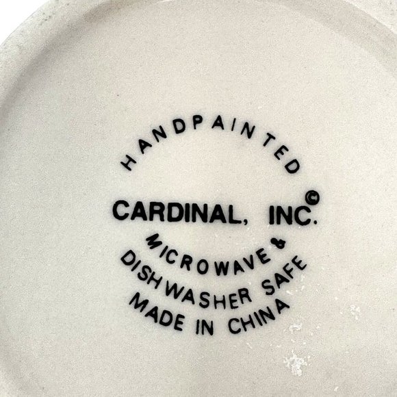 Cardinal Mug Rooster Red Checker Pattern Hand Painted Coffee Tea Cup Lot of Two - Picture 10 of 10